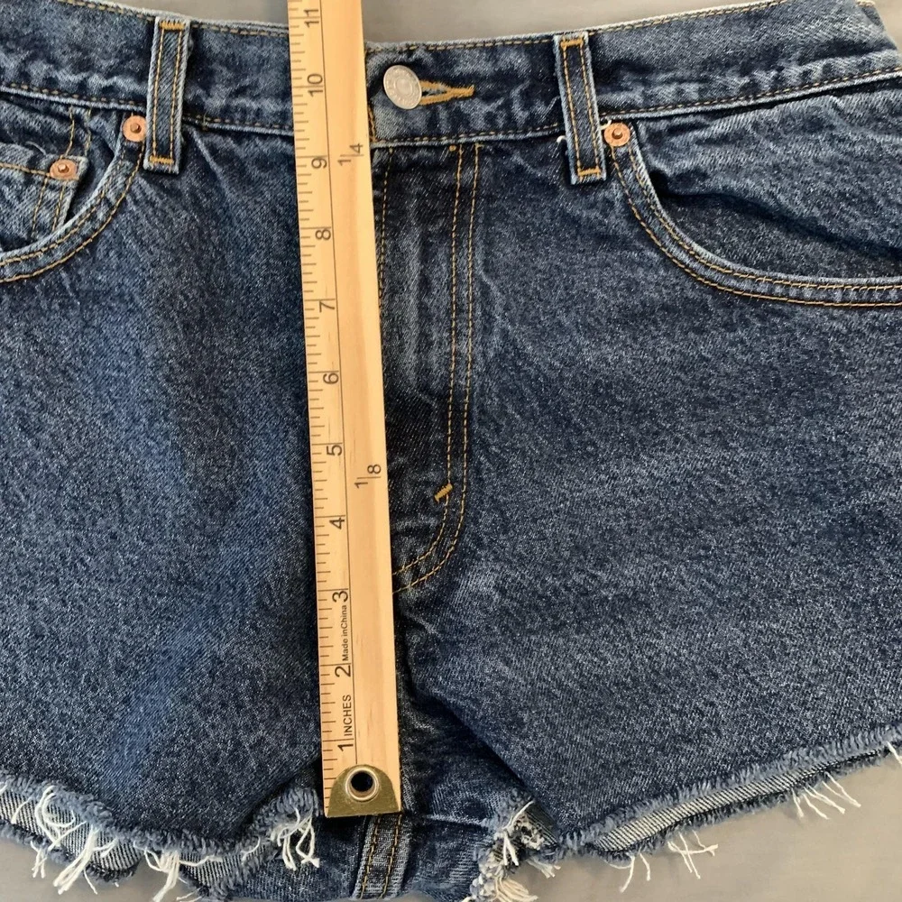 Levi's 517 Shorts Mens 32 Blue Dark Wash‎ Denim Cutoff Frayed Raw Hem Cheeky